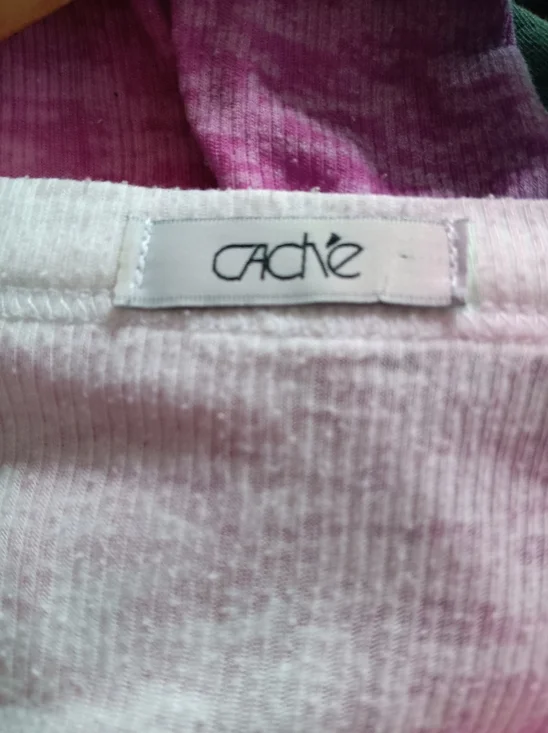 Vintage Cache Purple  Pink Floral V Neck Top M Fitted Short Sleeve Burnout Tee - Picture 6 of 7